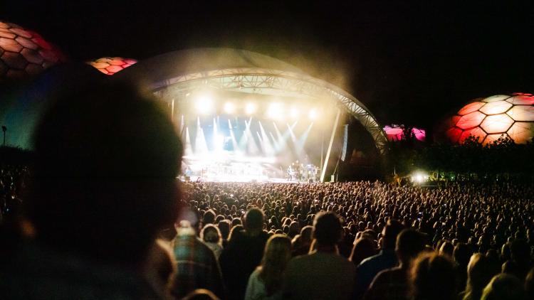 In the crowd looking at the lit up stage at an Eden Session
