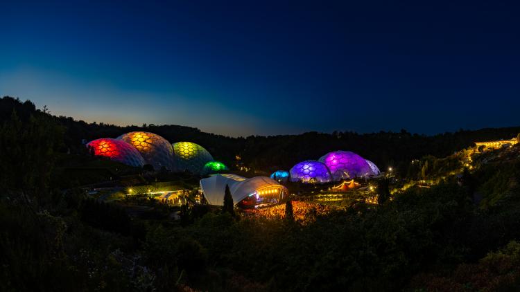 Eden Project Biomes lit at night