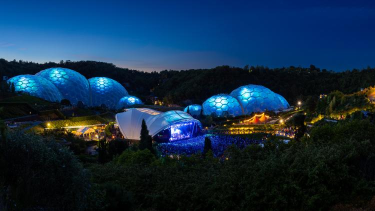 Eden Project Biomes lit at night
