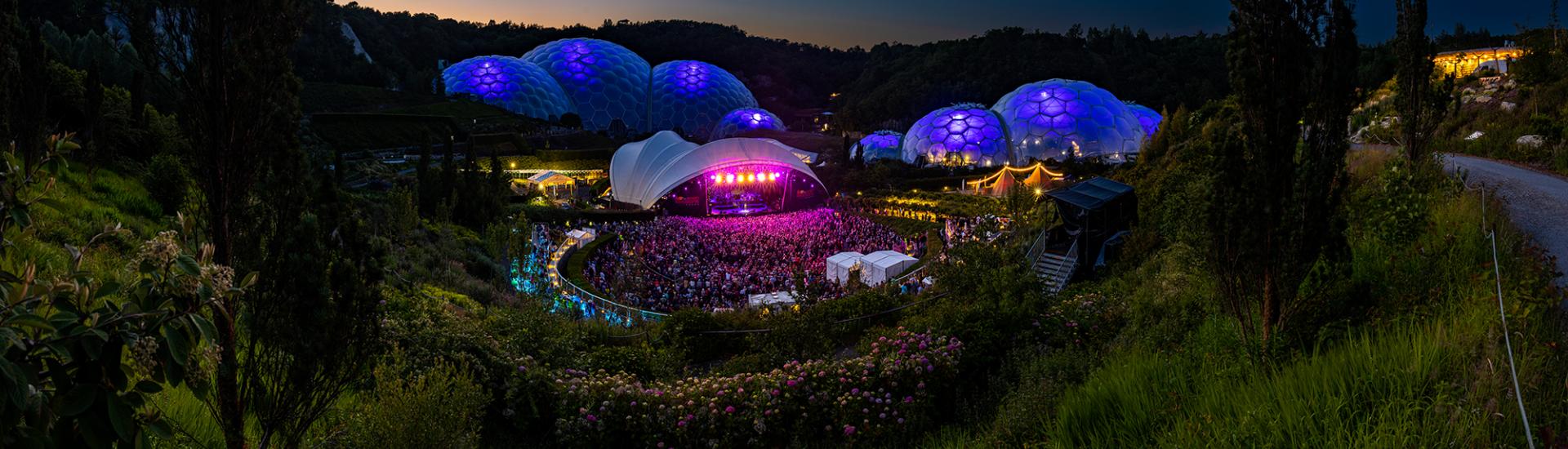 Eden Project Biomes lit at night