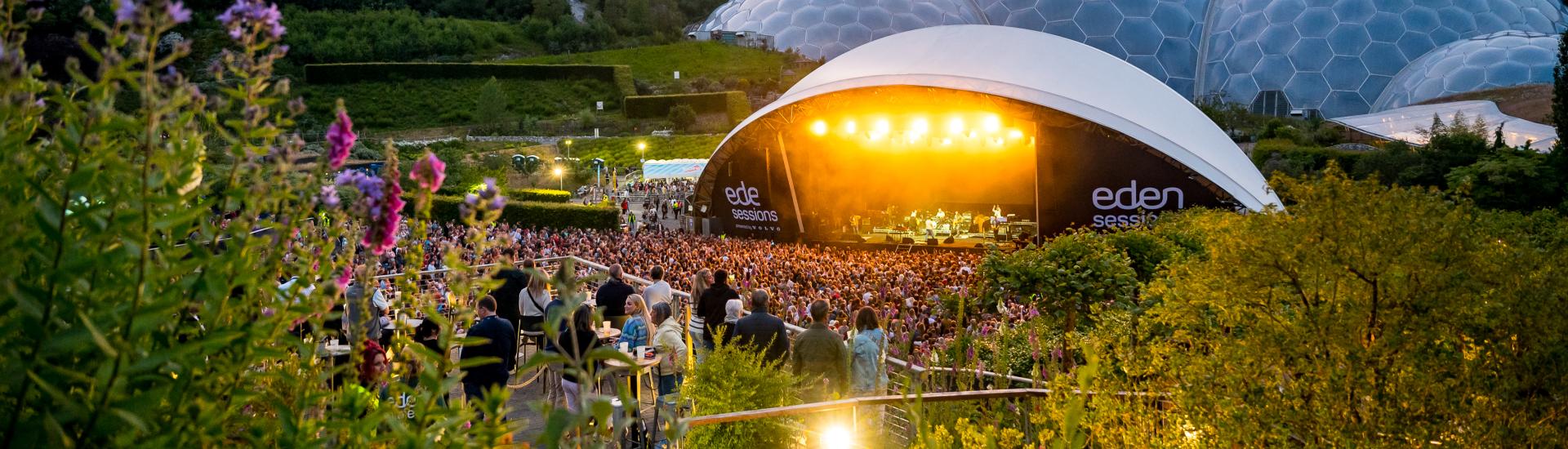 Eden Sessions concert and viewing platform at dusk