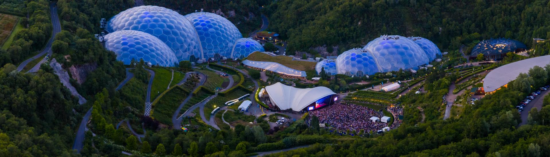 Drone shot of Eden Sessions gig as the sun sets